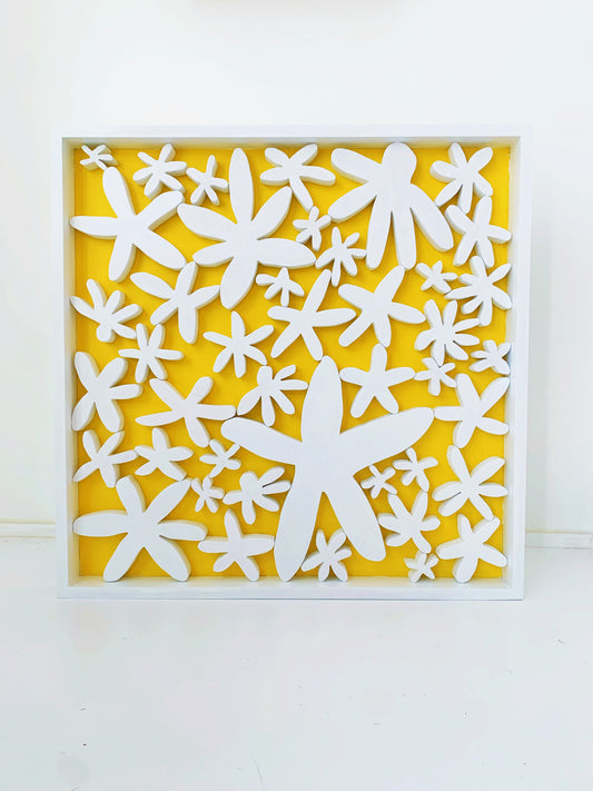 yellow daisies, dimensional wooden art sculpture