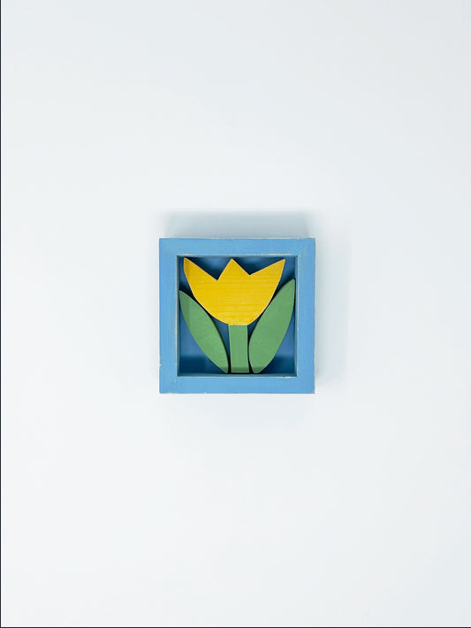 yellow tulip, mini dimensional wooden art sculpture