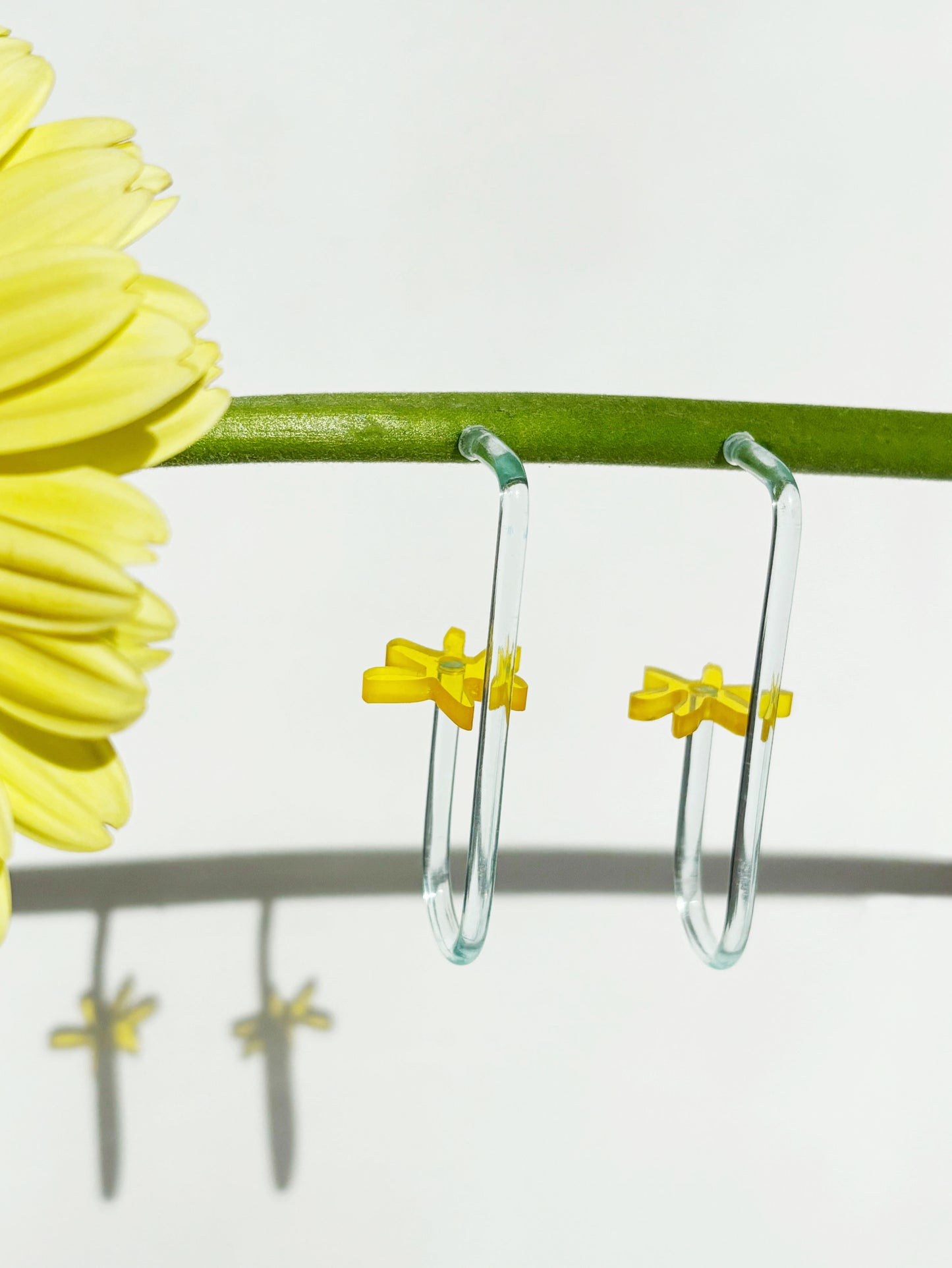 floral infinity earring, yellow and light blue