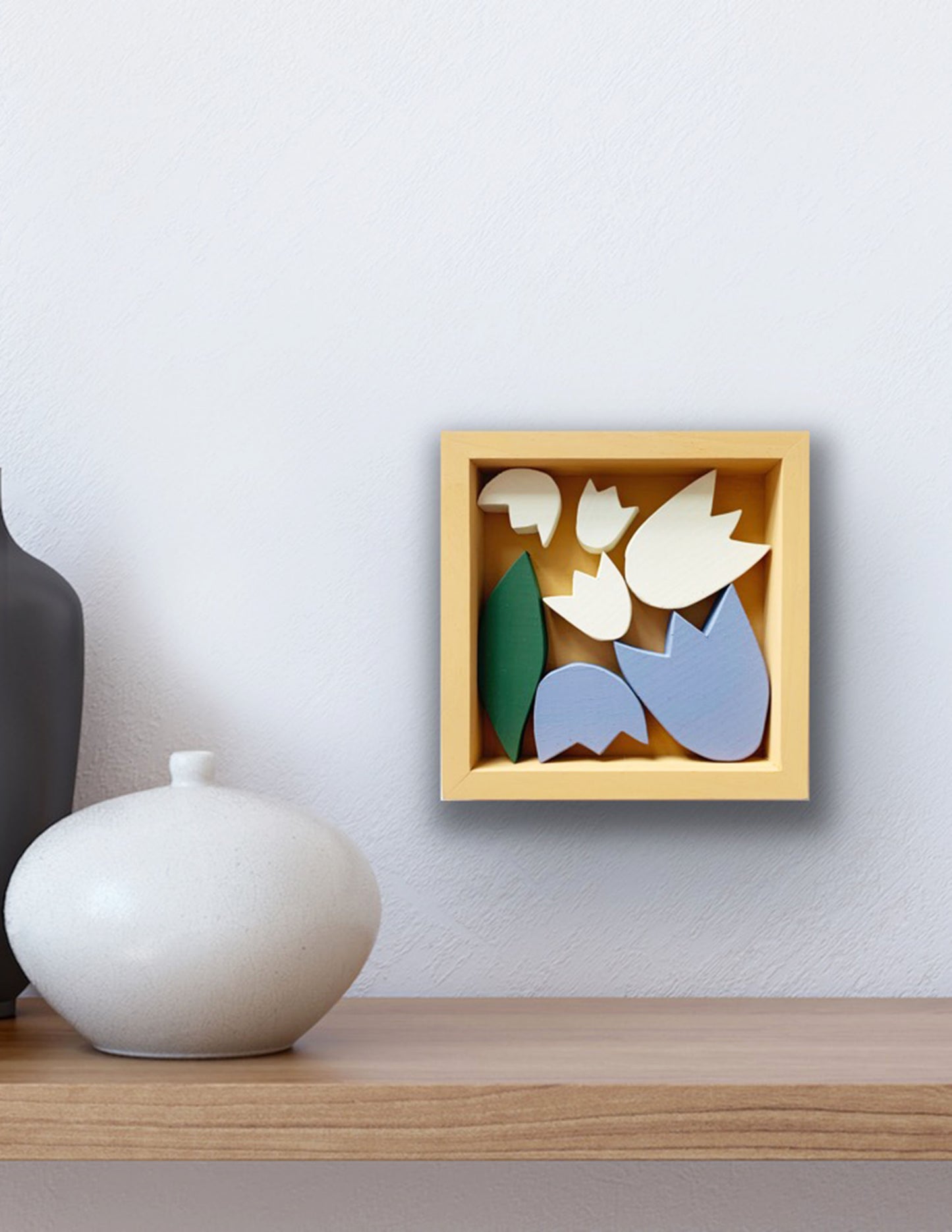 falling tulips, dimensional wooden art sculpture