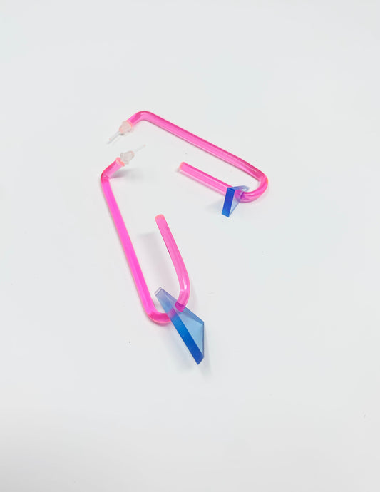 geometric infinity earring, pink and blue