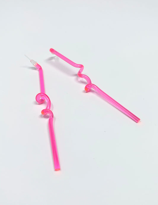 neon pink double twist earrings, large