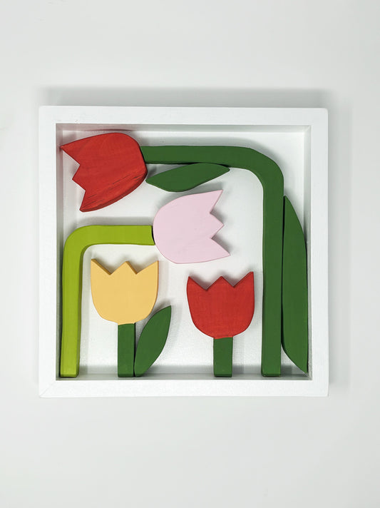 tetris tulips, dimensional wooden art sculpture